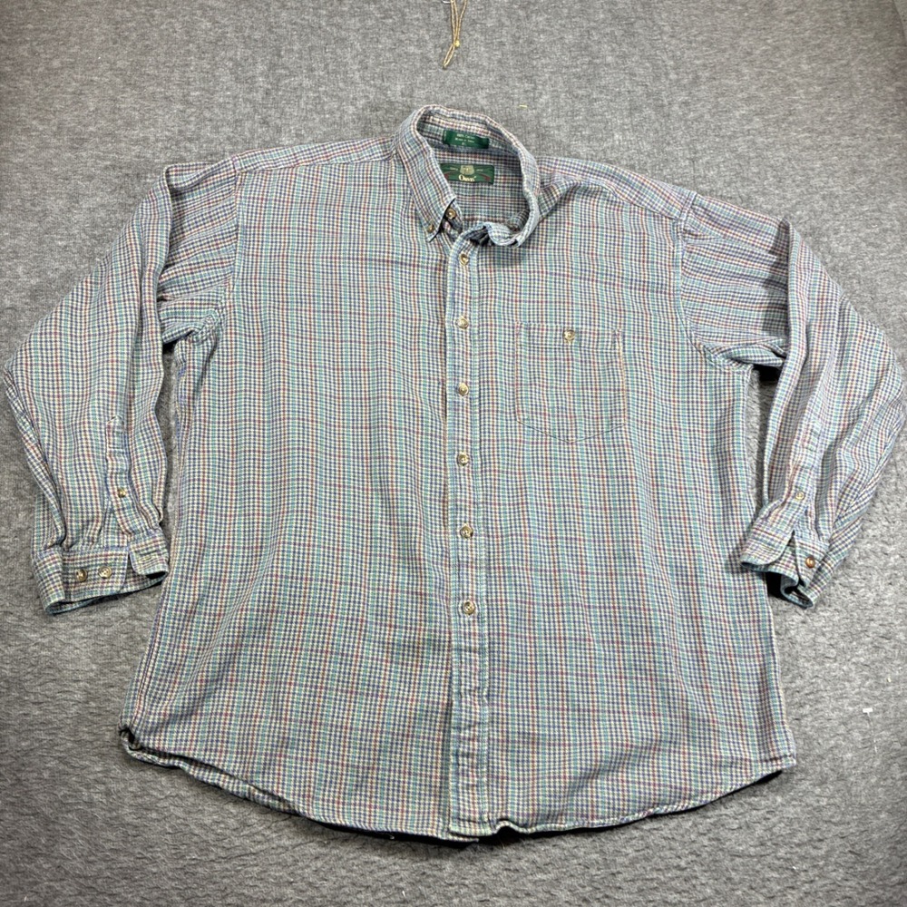 Vintage Orvis Button Up Shirt Mens XL Multi Color Plaid Cotton houndstooth